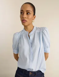 Pure Lyocell Stand Collar Blouse Blue female