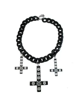 Kreepsville Gothic Halskette Kreuz Pentagramm schwarz - Ripper Merchandise LTD - KF - FashionsVida