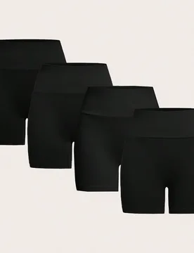Set de 4 piezas Leggins cortos de punto casuales negros para mujer, de verano S - Shein - FashionsVida
