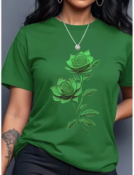 Camiseta informal de manga corta y cuello redondo con estampado floral para mujer, de verano L - Shein - FashionsVida