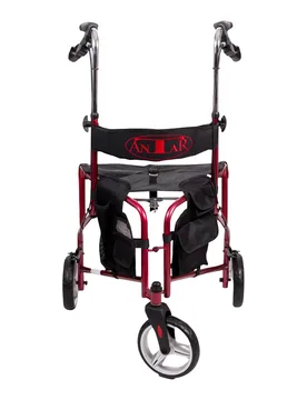 Dreirad Rollator mit Sitz und Rückengurt, faltbar - AT51004 schwarz rot - Antar - FashionsVida