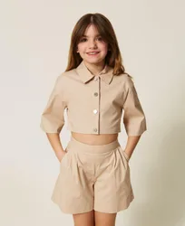 Chemise cropped et bermuda en popeline