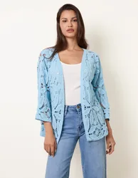 Crochet Tie Front Cardigan - M/L / LIGHT BLUE - female