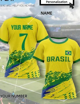 Camiseta de fútbol azul de Brasil personalizada para mujer: se puede imprimir el logotipo de tu equipo, el nombre del jugador y detalles únicos para - Shein - FashionsVida