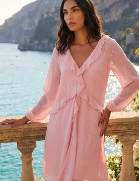 Women's Metallic Dobby Frill Dress in Light Pink Size: 18 - Light Pink - Size: 18 - Roman - FashionsVida
