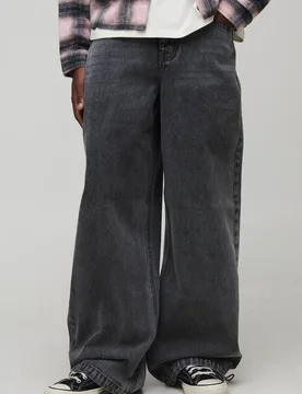Herren Parachute Baggy Washed Jeans Hosen Mid Grey Größe 34R - boohooMAN - FashionsVida