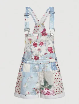 Pantalones peto de mezclilla con estampado de patchwork de verano casual M - Shein - FashionsVida