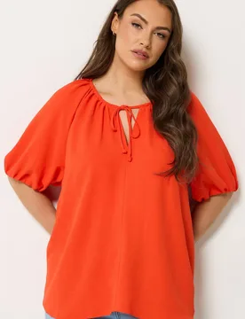Women's Balloon Sleeve Blouse in Orange Size: 26-28 - Orange - Size: 26-28 - Yours - FashionsVida