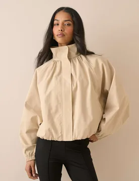 Pure Cotton Balloon Sleeve Funnel Neck Jacket Beige female - Nobody's Child - FashionsVida