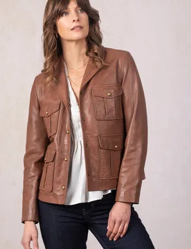Women's 'Belah' Leather Blazer Jacket in Brown Size: 14 - Brown - Size: 14 - Lakeland Leather - FashionsVida