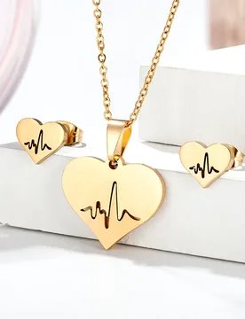Jewellery set Stainless Steel Clavicle chain Heart ECG Necklace Earrings Women African Bridal Wedding Dubai Jewelry ear ring Hot - Aliexpress - FashionsVida