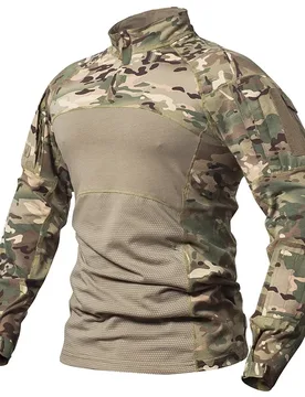 Men's Camouflage Tactical Combat Shirt Stretch Cotton 1/4 Zipper Uniform Shirts Long Sleeve Camo T Shirt - Aliexpress - FashionsVida