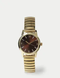 Gold Tone Brown Face Watch Gold female
