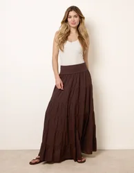 Womens Jersey Band Tiered Skirt - Chocolate - Size Medium/large