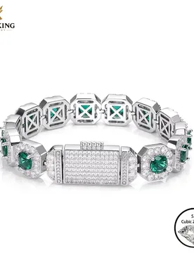 FLEXKING 7MM & 12MM Iced Out Emerald Green Cubic Zirconia Bracelet Copper Baguette Round CZ Chain Hip Hop Jewelry For Men Women - Aliexpress - FashionsVida