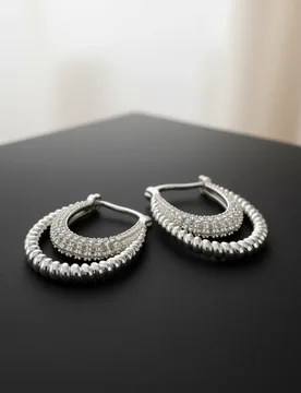 Two‑Tone Double Layer U‑Shape Huggie Earrings, Pave Zircon Beaded Textured Layered Jewelry Gift for Birthday Holiday Present - Aliexpress - FashionsVida