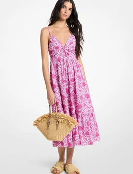 Vestido midi 100% algodón con estampado floral - MICHAEL Michael Kors - FashionsVida