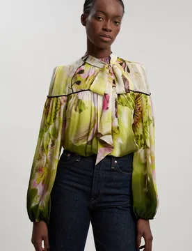 Women's Viscose Floral Print Woven Tie Neck Blouse Size: 8 - Floral - Size: 8 - Karen millen - FashionsVida