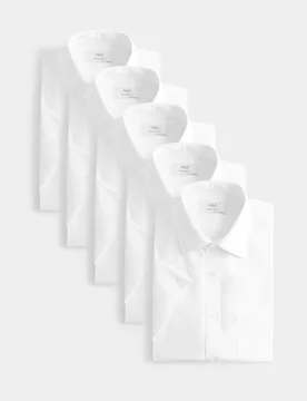 Pack Regular Fit Easy Iron Short Sleeve Shirts White male - M&S - FashionsVida