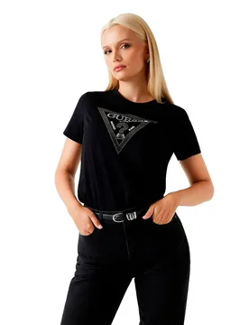 Maglietta A Maniche Corte Krystal Triangle Jet Black A996 XS - Guess - FashionsVida