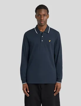 Men's Tipped Long Sleeve Polo Shirt Dark Navy/ White - Lyle & Scott - FashionsVida