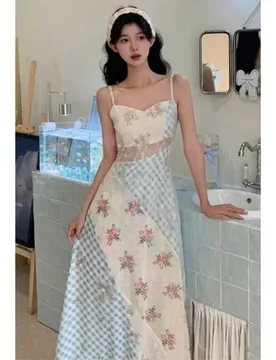 French Style Holiday Floral Print Camisole Dress New Summer Waist-cinching A-line Fairy Long Dress - Aliexpress - FashionsVida