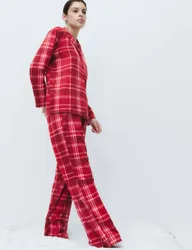 Fleece Printed Revere Pyjama Set Red Mix female