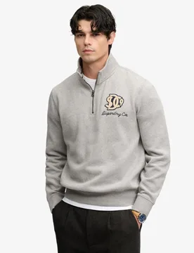 Superdry Herren Vintage Athletic Sweatshirt mit Halbzip Lockere Passform Dark Grey - Größe: L - 89.99 - FashionsVida