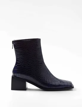 Botines de mujer de caña baja efecto coco con punta cuadrada - Mim - FashionsVida