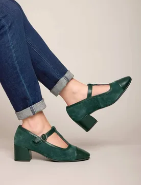 Women's 'Buchoo' T-Bar Heel in Dark Green Size: 7 - Dark Green - Size: 7 - Moshulu - FashionsVida