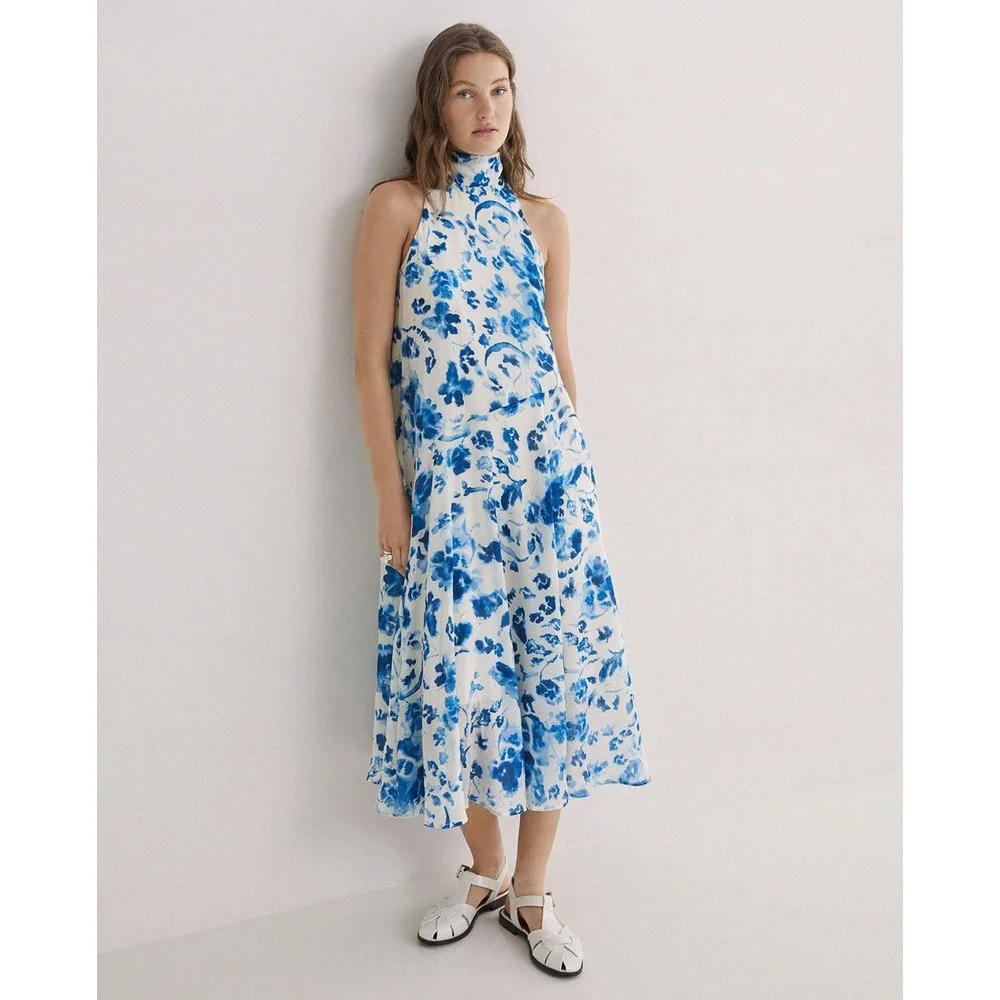 Vestido largo estampado cuello halter lazo - Yerse - FashionsVida