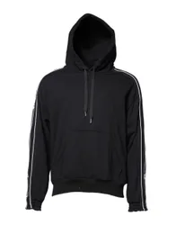 Mens Hooded Sweatshirt With Side Stripes - Black Cotton - Size Eu 50 (Mens)