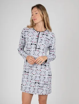 Camisón de mujer con estampado de caritas y tapeta a contraste - Massana - FashionsVida