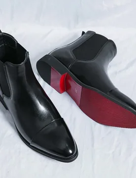 Botas Chelsea para hombre sin cordones con suela roja, zapatos de trabajo de PU con punta puntiaguda, botas de vestir de tobillo, botas de trabajo de - Shein - FashionsVida