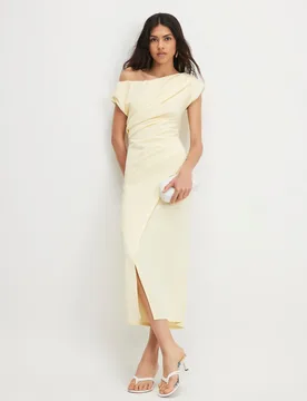One Shoulder Draped Midi Bodycon Dress Yellow female - River Island - FashionsVida
