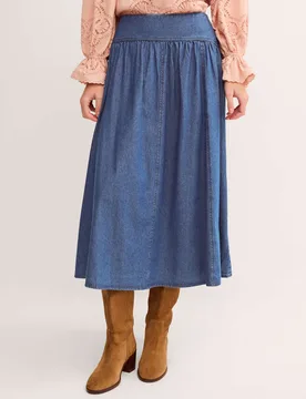 Denim Seam Detail Midi Drop Waist Skirt Blue female - Monsoon - FashionsVida