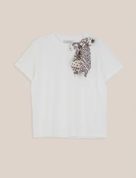 Camiseta de mujer de algodón con lazo en el cuello - Trucco - FashionsVida