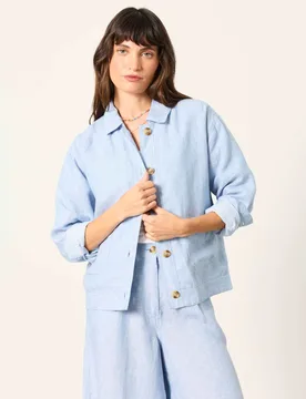 Pure Linen Lightweight Collared Jacket Blue female - Fatface - FashionsVida