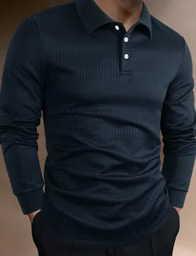 Camisa polo de manga larga de unicolor para hombre, otoño S - Shein - FashionsVida