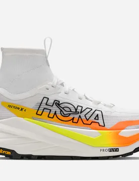 Men's Tecton X 4 Trail Shoes in Frost/Neon Tangerine, Size 7.5 - HOKA - FashionsVida