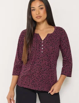 Women's Petite Animal Print Cotton Henley Top in Purple Size: 8 - Purple - Size: 8 - M&Co - FashionsVida