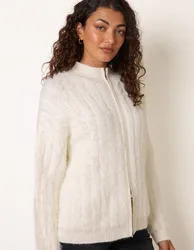 Textured Zip Through Knit Cardigan - S/M / CREAM - female