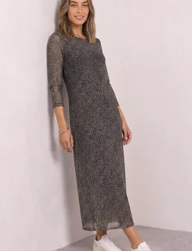 Midikleid aus Mesh mit Leo-Muster female Schwarz - Street One - FashionsVida