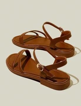 Sandalias planas de mujer con tiras abiertas en la punta, sandalias planas suaves y sencillas con tiras delgadas para la playa CN38 - Shein - FashionsVida