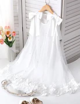 Vestido elegante de moda para niñas con volantes y decoración de perlas en malla 9Y - Shein - FashionsVida