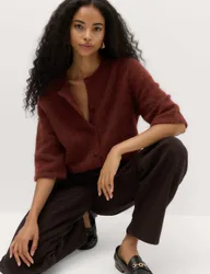Wool Alpaca Blend Relaxed Fit Cardigan Rust female