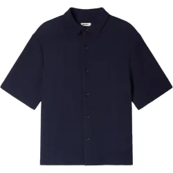 Camisa de lino de hombre corte recto cuello italiano texturizada