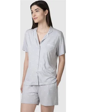 Pijama completo de mujer manga corta cuello camisero abotonado - Massana - FashionsVida