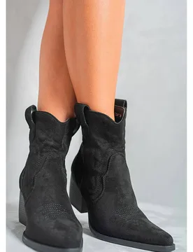 Women's Laura Faux Suede Cowboy Ankle Length Boots in Black Size: 7 - Black - Size: 7 - IKRUSH - FashionsVida