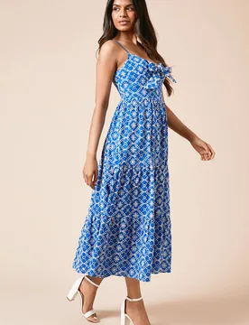 Women's Petite Tie Front Broderie Midi Dress in Cobalt Size: 14 - Cobalt - Size: 14 - Dorothy perkins - FashionsVida
